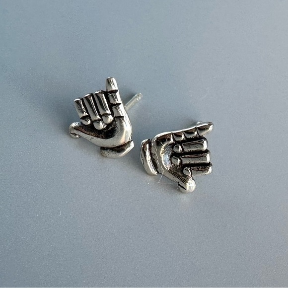 Sterling Silver Hang Loose ASL Stud Earrings - Picture 3 of 11